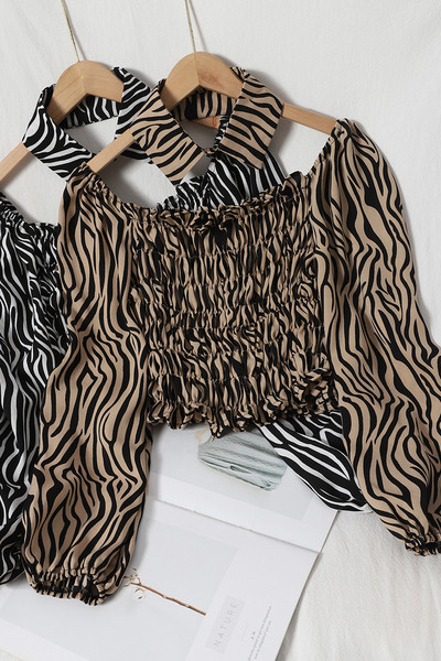 Női ing kerek nyakkivágással és klasszikus gallérral - zebra mintás