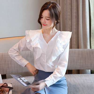 Új modell női ing fürtökkel és spitz nyakkivágással