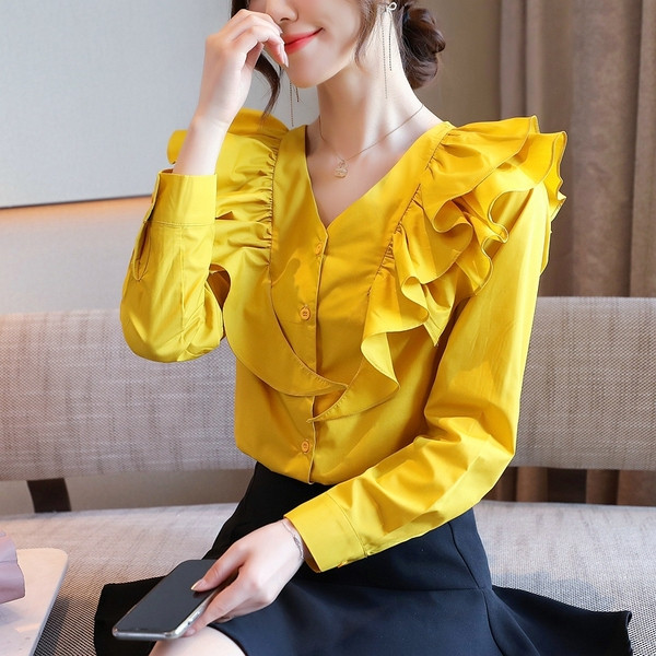 Új modell női ing fürtökkel és spitz nyakkivágással