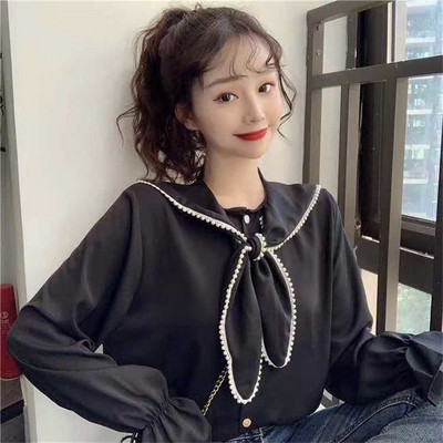 Stílusos női ing gyöngyökkel és hosszú ujjal