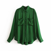 Κλασικό γυναικείο πουκάμισο σε πράσινο χρώμα με τσέπες