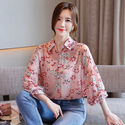 Casual γυναικείο πουκάμισο με κλασικό γιακά - λουλουδάτο μοτίβο