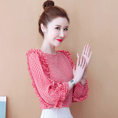 Ruuduline naistesärk - ovaalse dekoltee ja lokkidega