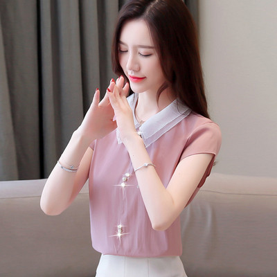 Modern női ing gyöngyökkel és rövid ujjal