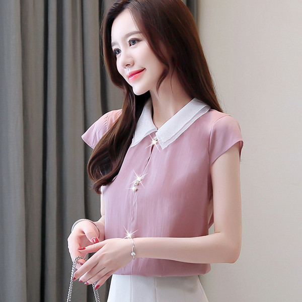 Modern női ing gyöngyökkel és rövid ujjal