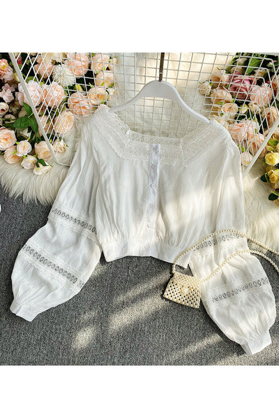 Moodne naiste särk nööpide ja pitsiga