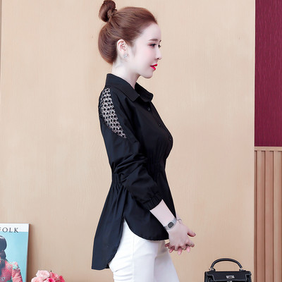 Modern női ing klasszikus gallérral, fehér színben - aszimmetrikus modell