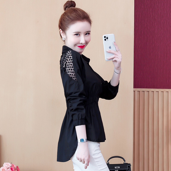 Modern női ing klasszikus gallérral, fehér színben - aszimmetrikus modell