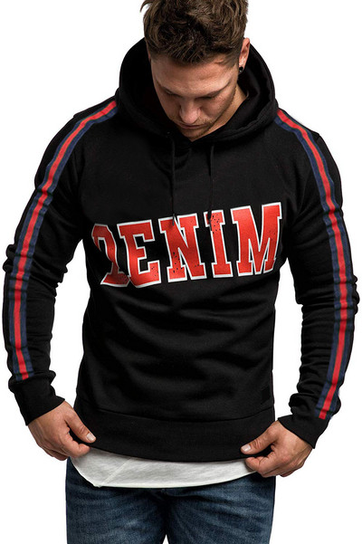 Ανδρικό καθημερινό φούτερ με κουκούλα και επιγραφή