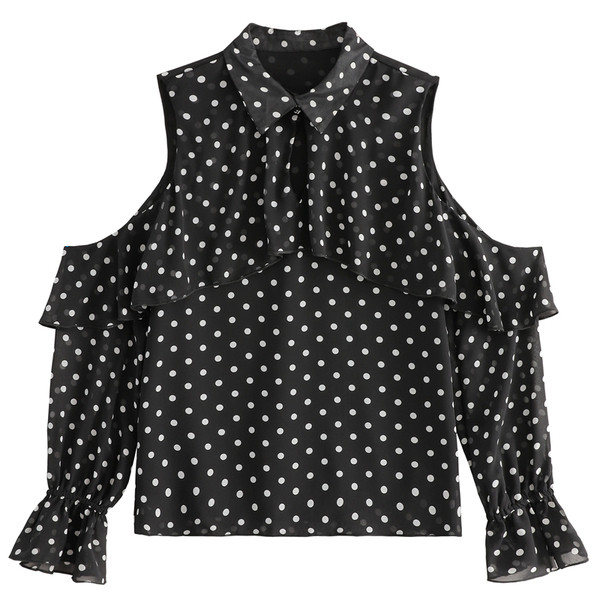 Női ing kerek nyakkivágással, kivágásokkal - pöttyökben