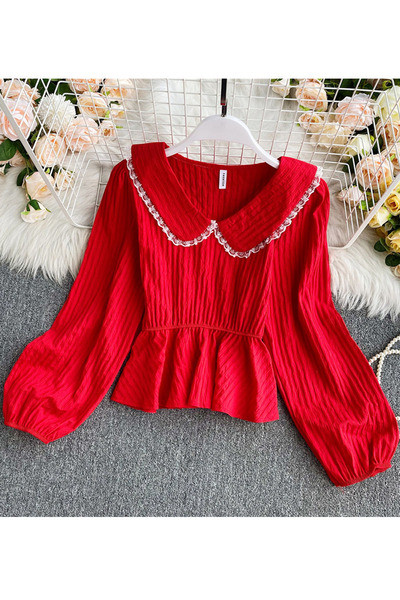 Stílusos női ing V-nyakkal és elasztikus derékkal