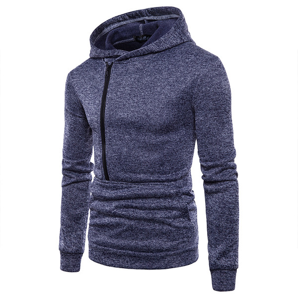 Férfi sportpulóver kapucnival, zsebekkel és cipzárral