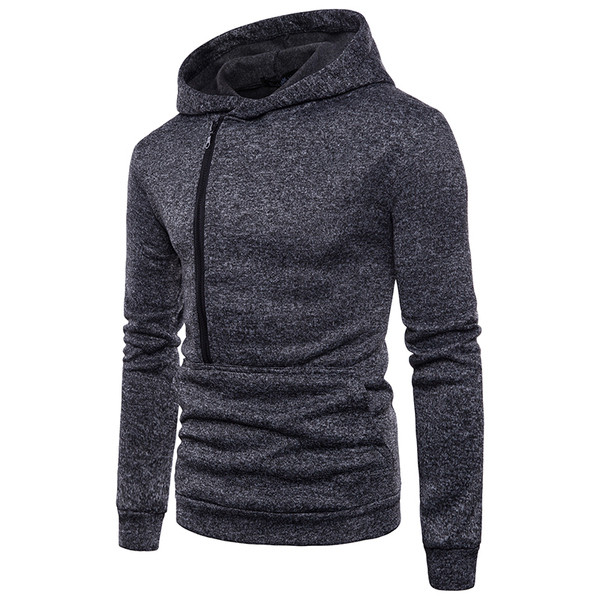 Férfi sportpulóver kapucnival, zsebekkel és cipzárral