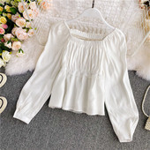 Γυναικείο πουκάμισο με τετράγωνο ντεκολτέ και ελαστικό