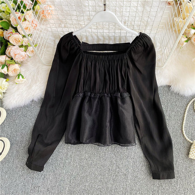 Γυναικείο πουκάμισο με τετράγωνο ντεκολτέ και ελαστικό