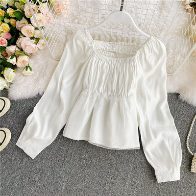 Γυναικείο πουκάμισο με τετράγωνο ντεκολτέ και ελαστικό