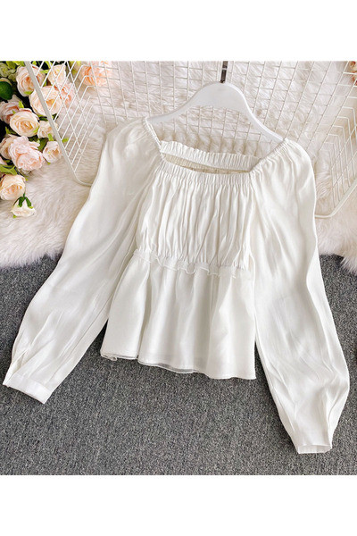 Γυναικείο πουκάμισο με τετράγωνο ντεκολτέ και ελαστικό