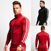 Férfi sportpulóver magas gallérral és szegéllyel az ujjakon