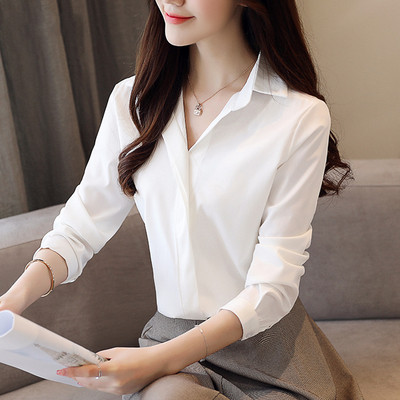 Moodne naiste särk - spits-kaelusega ja pikkade varrukatega