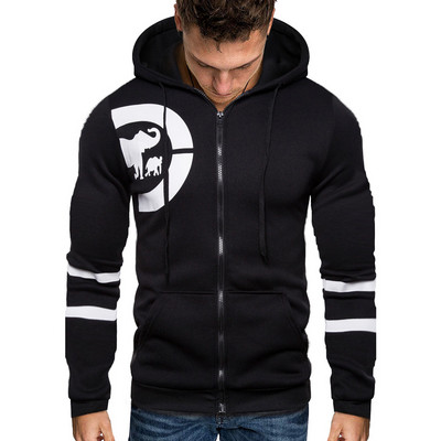 Sport és hétköznapi férfi pulóver kapucnival és rátéttel