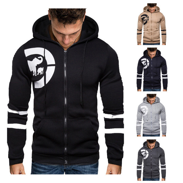 Sport és hétköznapi férfi pulóver kapucnival és rátéttel