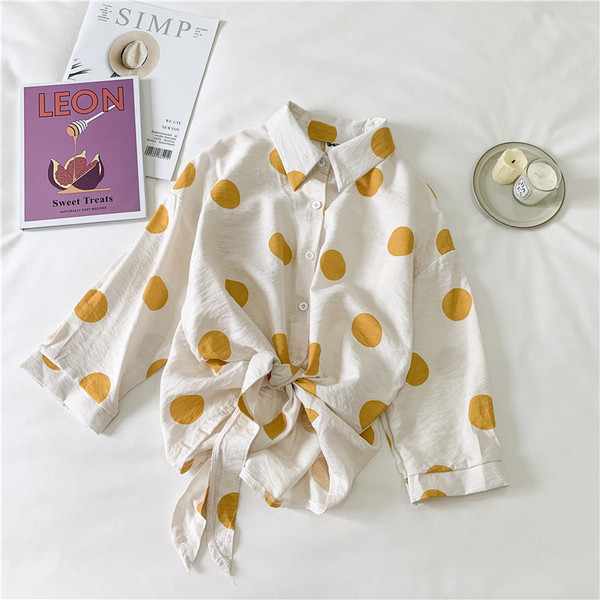 Γυναικείο πουκάμισο πουά με μακριά μανίκια