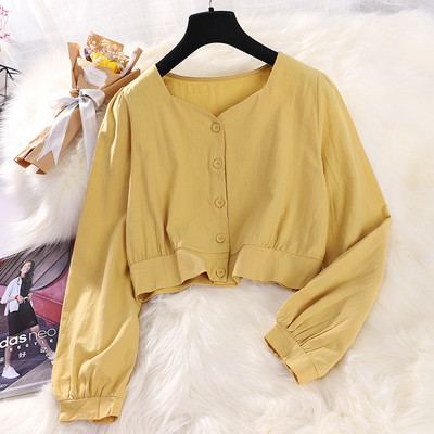 Κομψό γυναικείο πουκάμισο με μακριά μανίκια και λαιμόκοψη