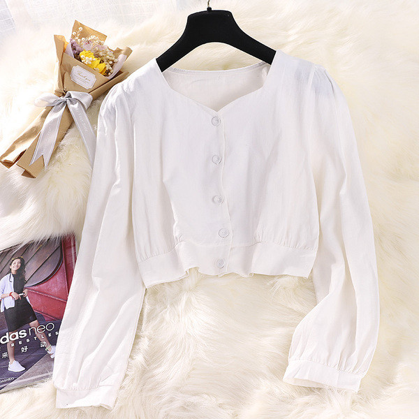 Κομψό γυναικείο πουκάμισο με μακριά μανίκια και λαιμόκοψη