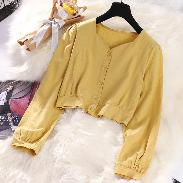 Κομψό γυναικείο πουκάμισο με μακριά μανίκια και λαιμόκοψη