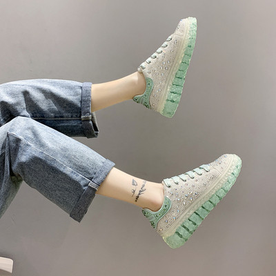 Γυναικεία casual αθλητικά παπούτσια με διακοσμητικές  πέτρες και κορδόνια