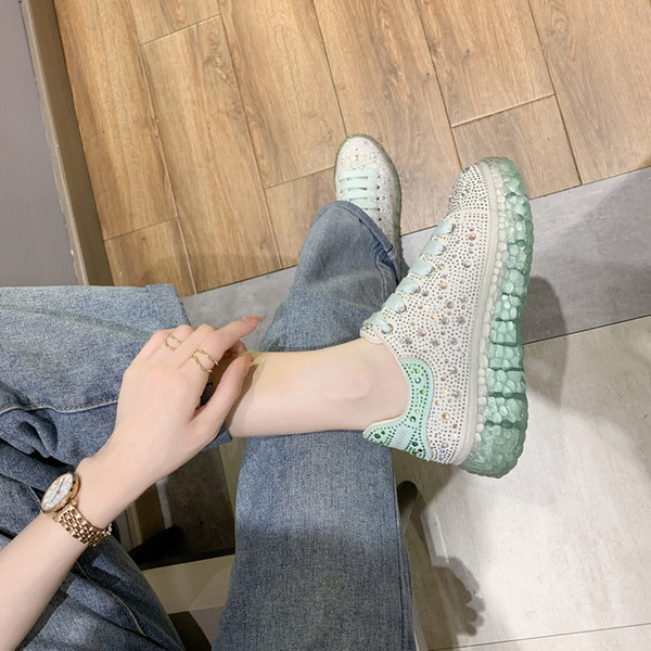 Γυναικεία casual αθλητικά παπούτσια με διακοσμητικές  πέτρες και κορδόνια