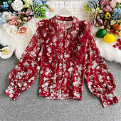 Modern női ing virágmintával és fürtökkel - klasszikus tojás