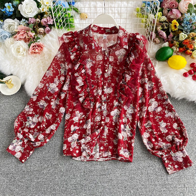 Modern női ing virágmintával és fürtökkel - klasszikus tojás