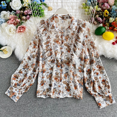 Modern női ing virágmintával és fürtökkel - klasszikus tojás