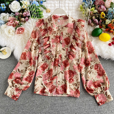 Modern női ing virágmintával és fürtökkel - klasszikus tojás