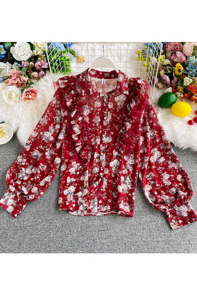 Modern női ing virágmintával és fürtökkel - klasszikus tojás