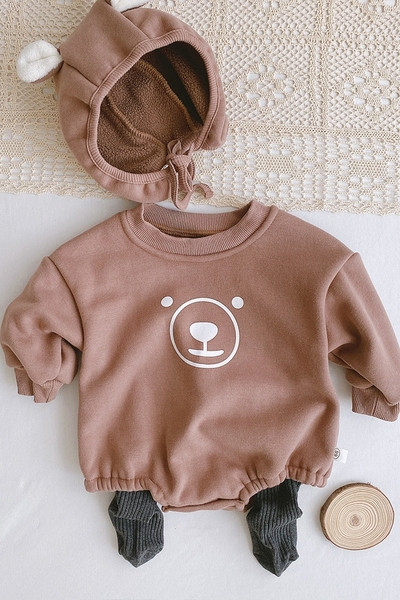 Φθινοπωρινό παιδικό κορμάκι  με μακριά μανίκια και απλικέ