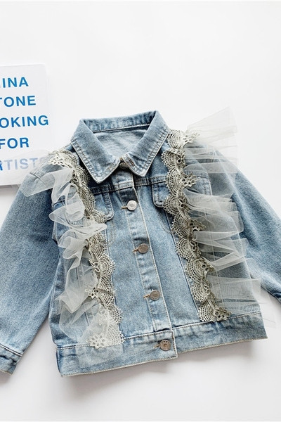 Tüdrukutele mõeldud laste teksajakk tülliga