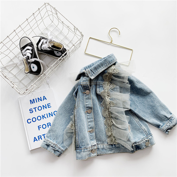 Tüdrukutele mõeldud laste teksajakk tülliga