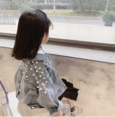 Μοντέρνο παιδικό τζιν μπουφάν για κορίτσια με πέρλες