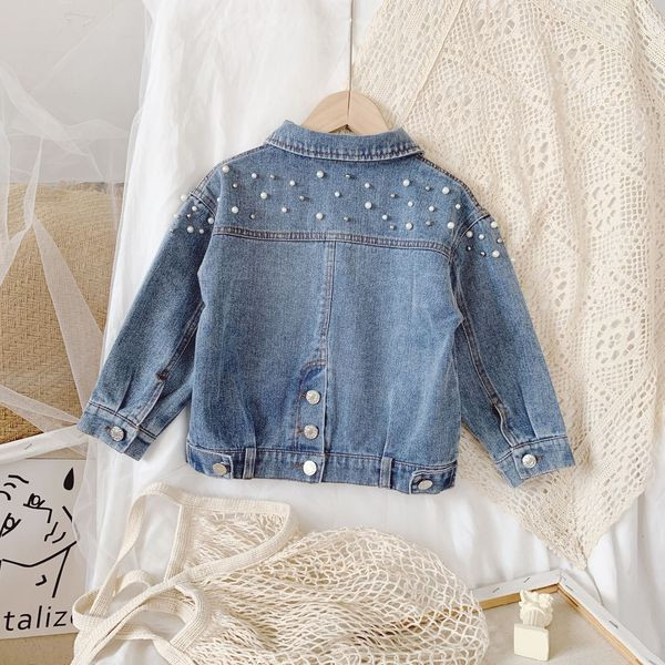 Μοντέρνο παιδικό τζιν μπουφάν για κορίτσια με πέρλες