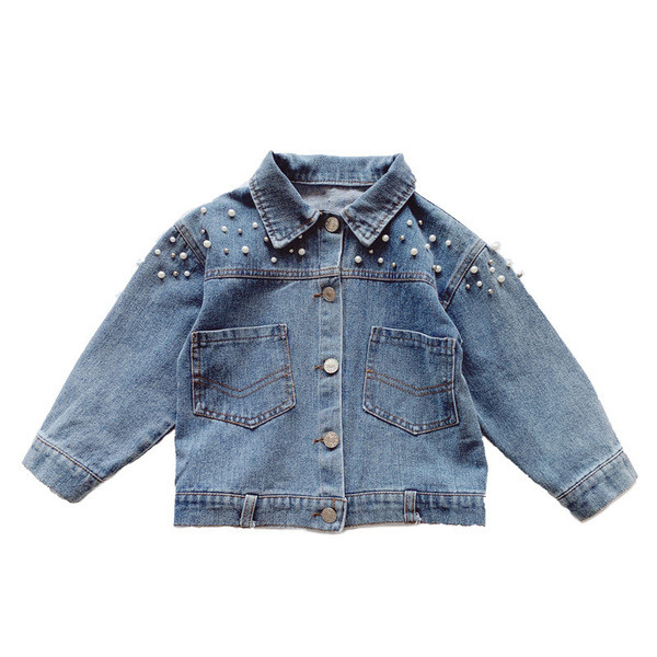 Μοντέρνο παιδικό τζιν μπουφάν για κορίτσια με πέρλες