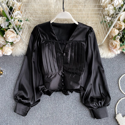 Νέο μοντέλο μοντέρνο γυναικείο πουκάμισο με μακριά μανίκια και λαιμόκοψη