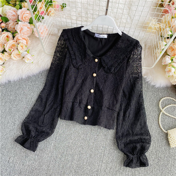 Naiste vabaaja särk nööpide ja pitsvarrukatega