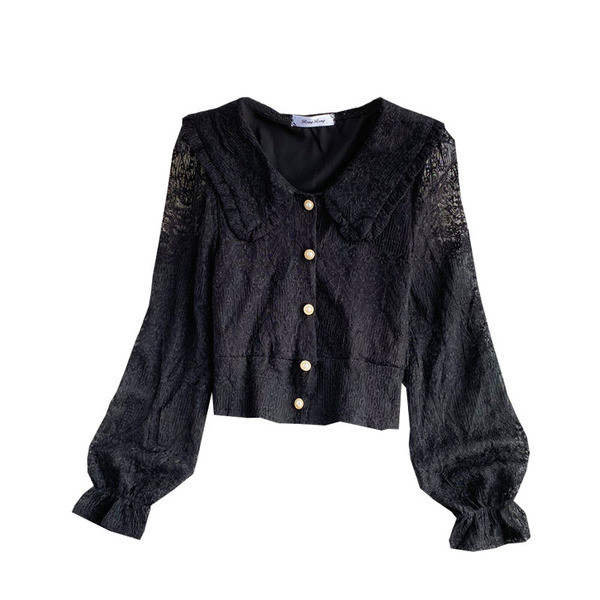 Naiste vabaaja särk nööpide ja pitsvarrukatega