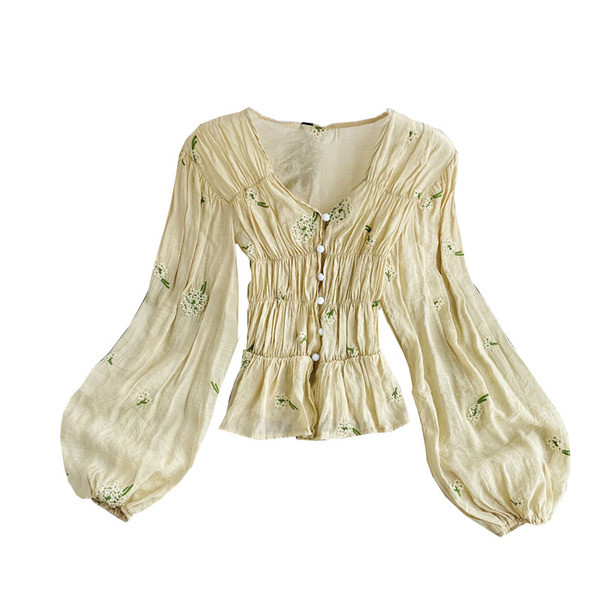 Naiste nööpide ja lillemustriga särk