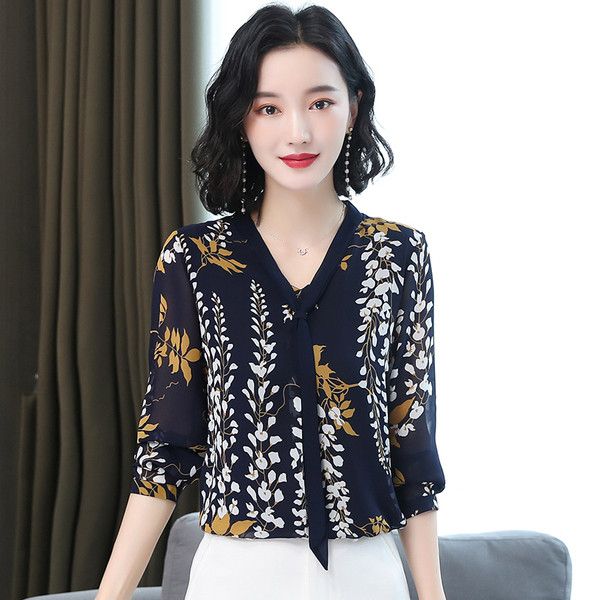 Női sifon ing új modellje - spitz nyakkivágással és nyakkendővel