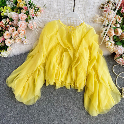 Γυναικείο πουκάμισο με οβάλ λαιμόκοψη και τούλι σε διάφορα χρώματα