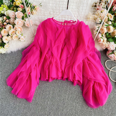 Γυναικείο πουκάμισο με οβάλ λαιμόκοψη και τούλι σε διάφορα χρώματα