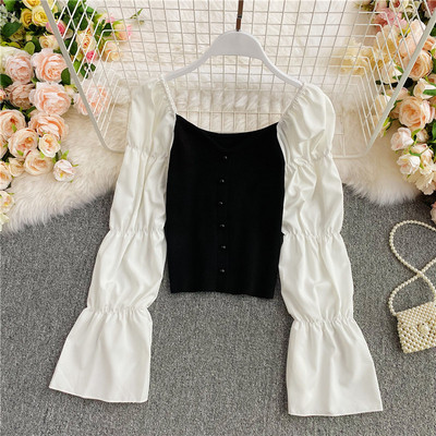 Női hosszú ujjú ing és gombok fehér és fekete színben